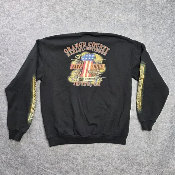 Harley-Davidson Sleeve Hit Sweatshirt‎ Mens Medium Black Crewneck Graphic - Picture 2 of 12